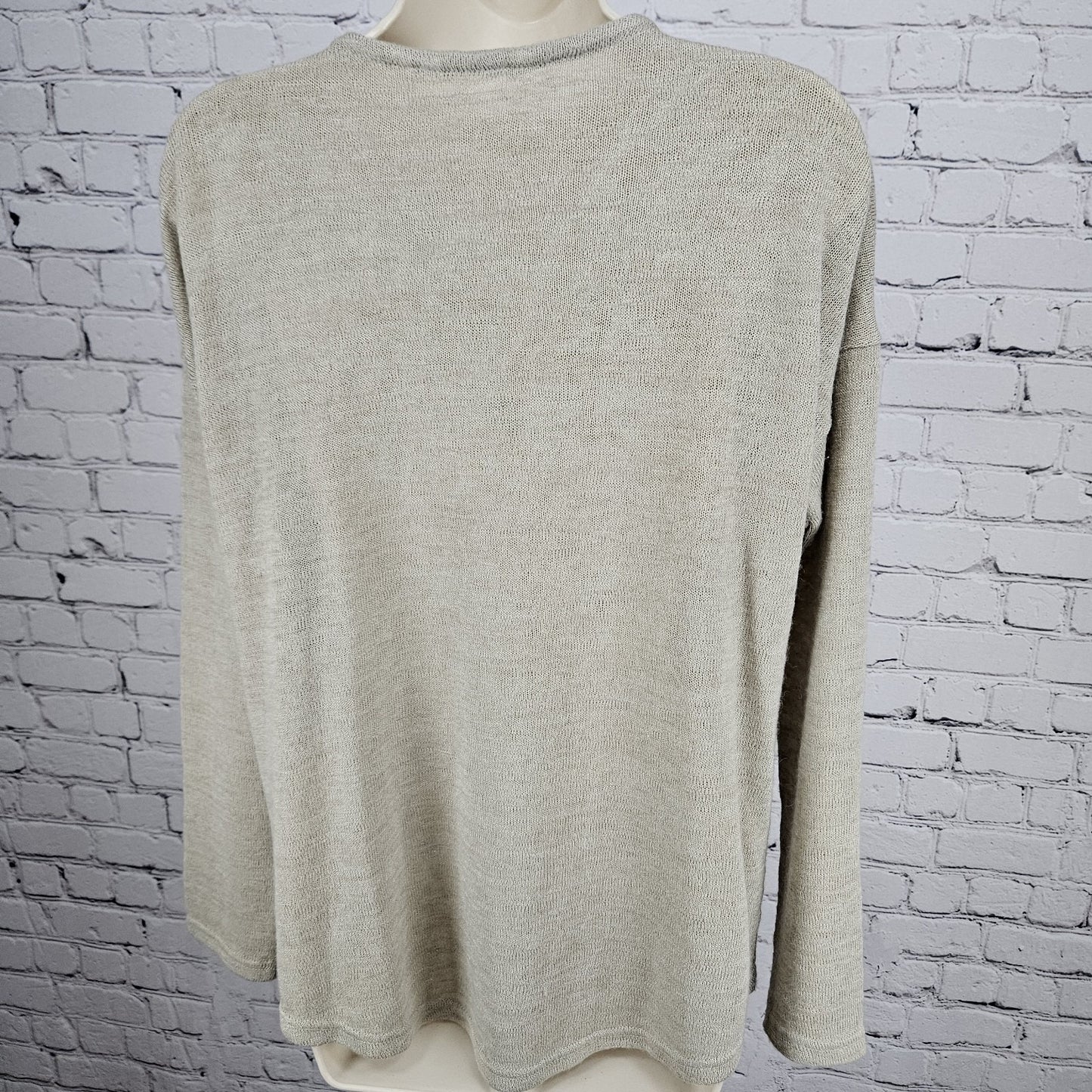Soft Surroundings Beige Knit Gold Zipper V Neck Long Sleeve Sweater Top Small S