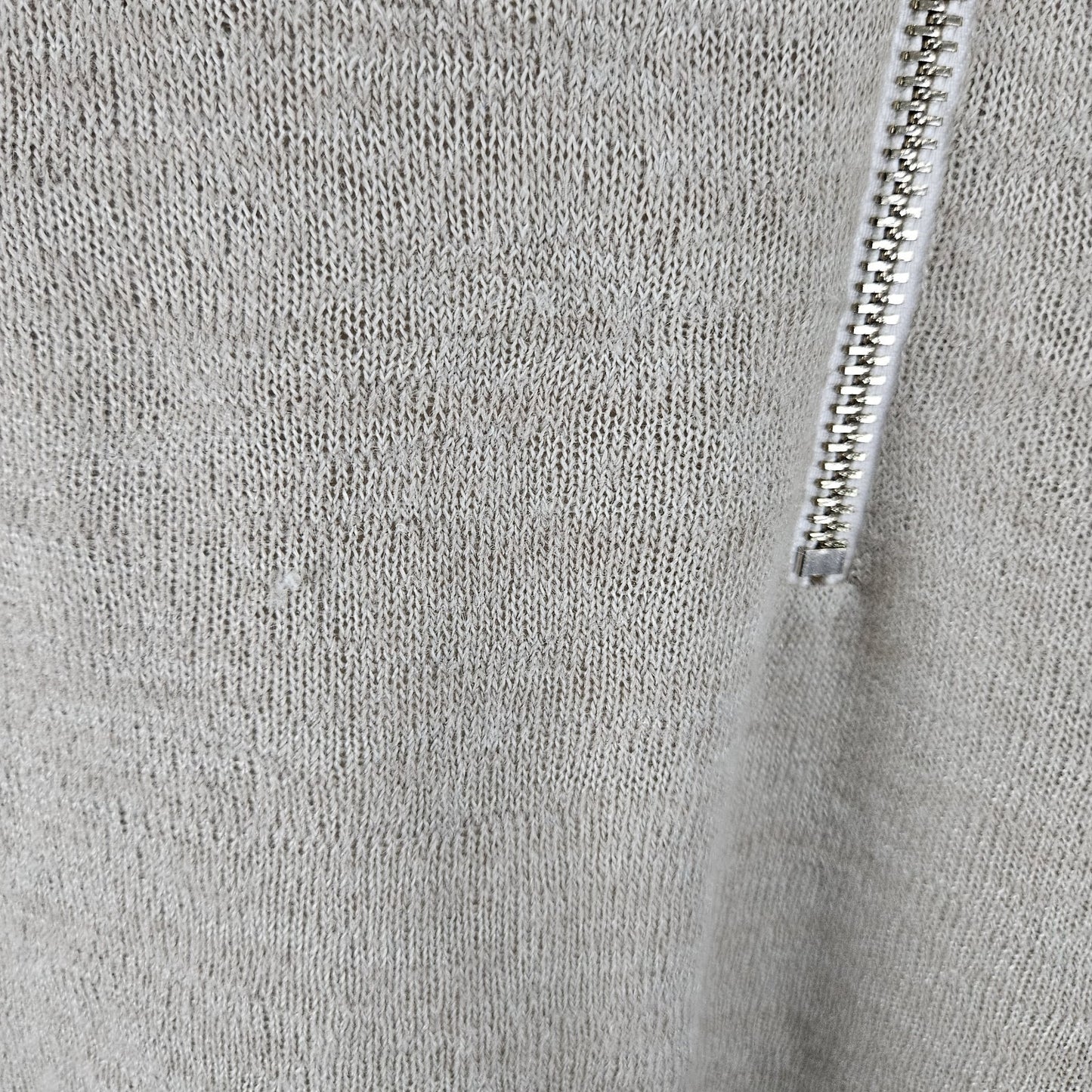 Soft Surroundings Beige Knit Gold Zipper V Neck Long Sleeve Sweater Top Small S