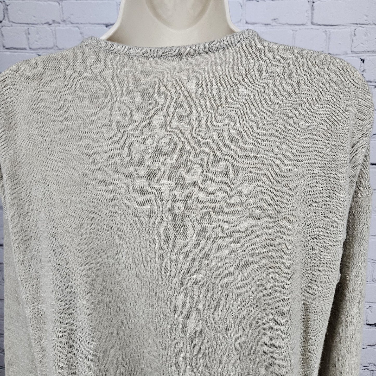 Soft Surroundings Beige Knit Gold Zipper V Neck Long Sleeve Sweater Top Small S