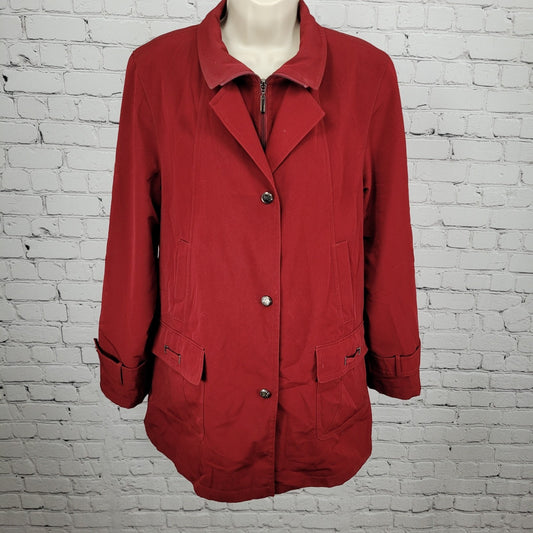 Gallery Red Full Zip Snap Lightweight Pockets Collared Jacket Size Medium M