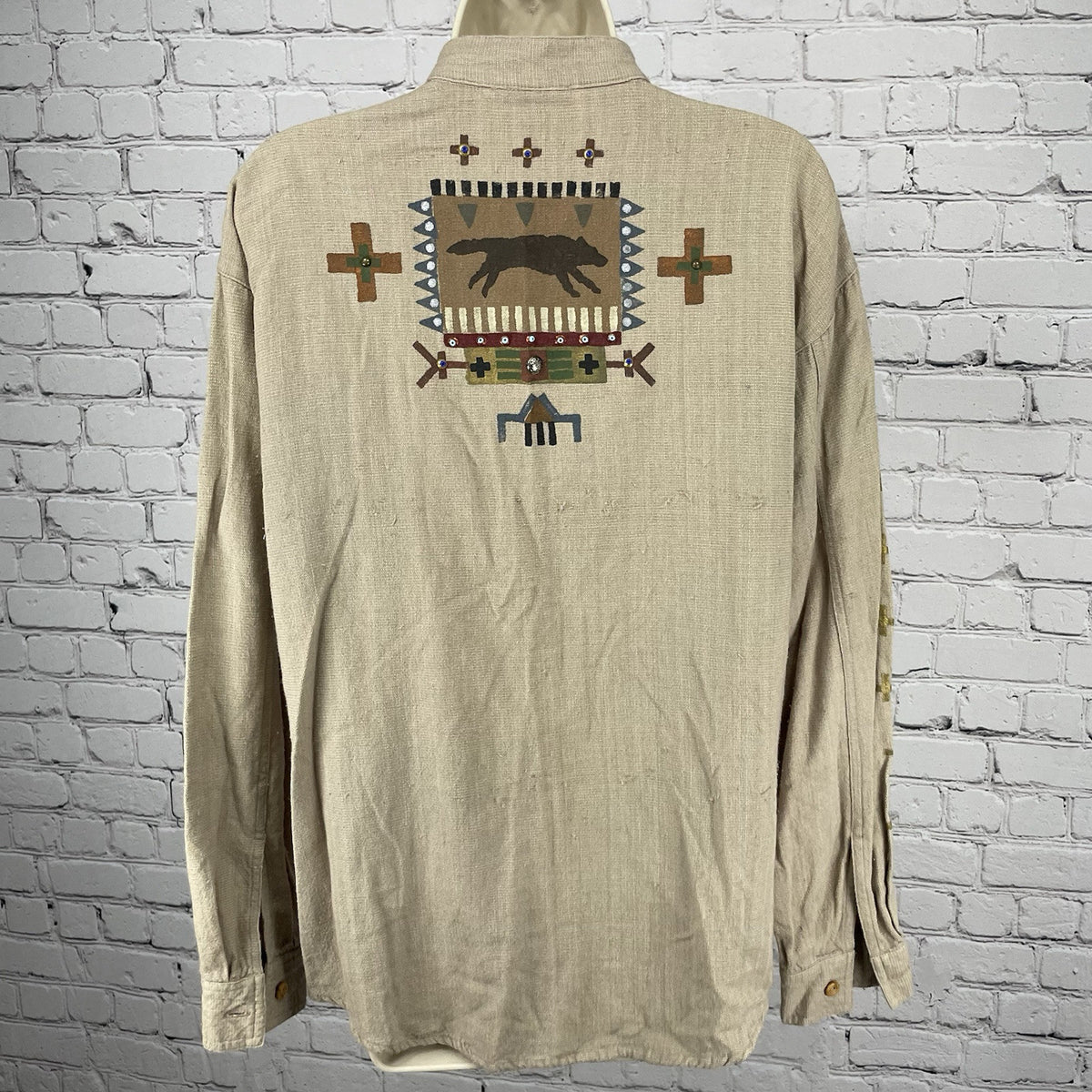 VTG Myo Piñon Brown Beaded Southwestern Button Up Long Sleeve Shirt USA Medium M