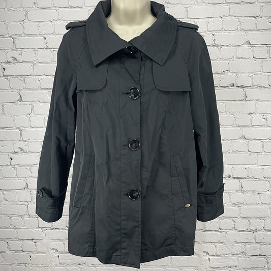 Ellen Tracy Black Buttoned Collared Classic Rain Jacket Windbreaker Size PP