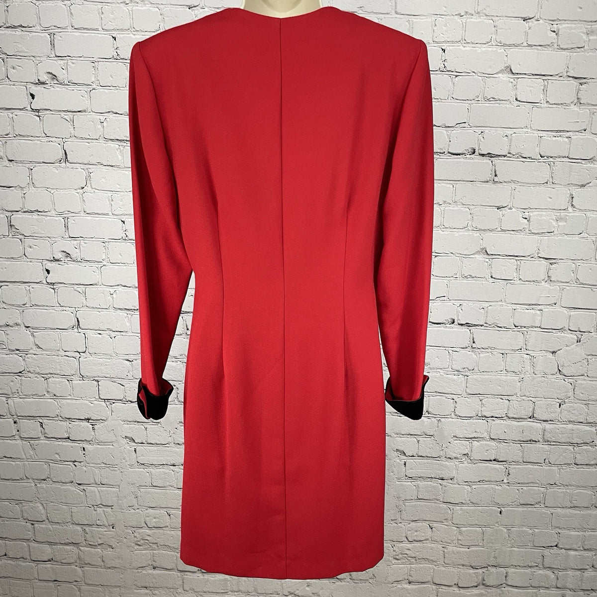 VTG Lew Magram Red Velvet Accent Button Long Sleeve Padded Dress USA Made Size 6