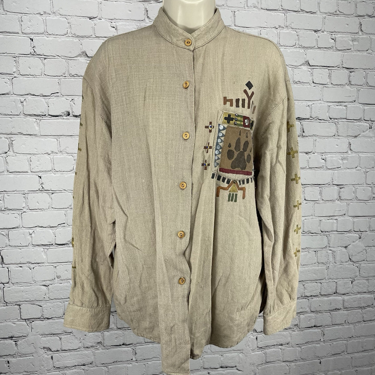 VTG Myo Piñon Brown Beaded Southwestern Button Up Long Sleeve Shirt USA Medium M