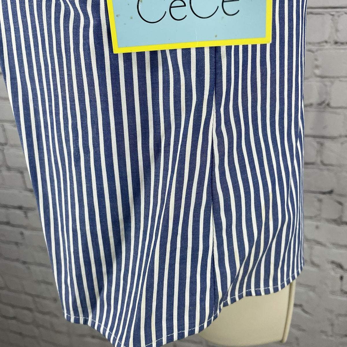 NWD CeCe Blue Sapphire Striped Floral Embroidered High Neck Collar Top Size XS
