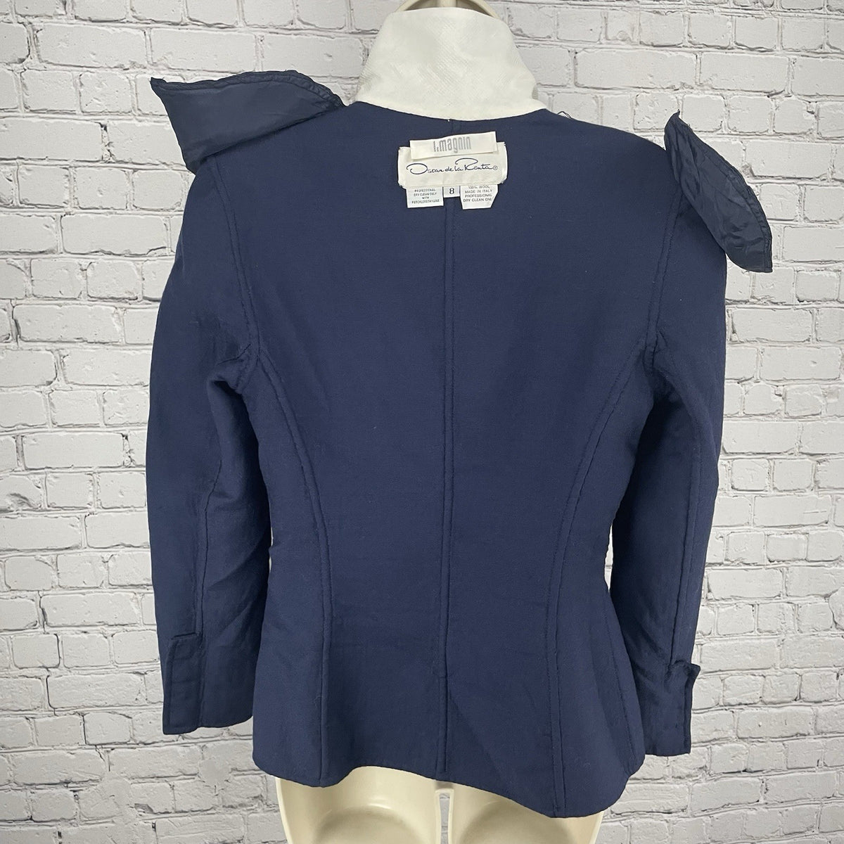 VTG Oscar De La Renta Navy 100% Wool 1 Button Blazer Unlined Italy Made Size 8