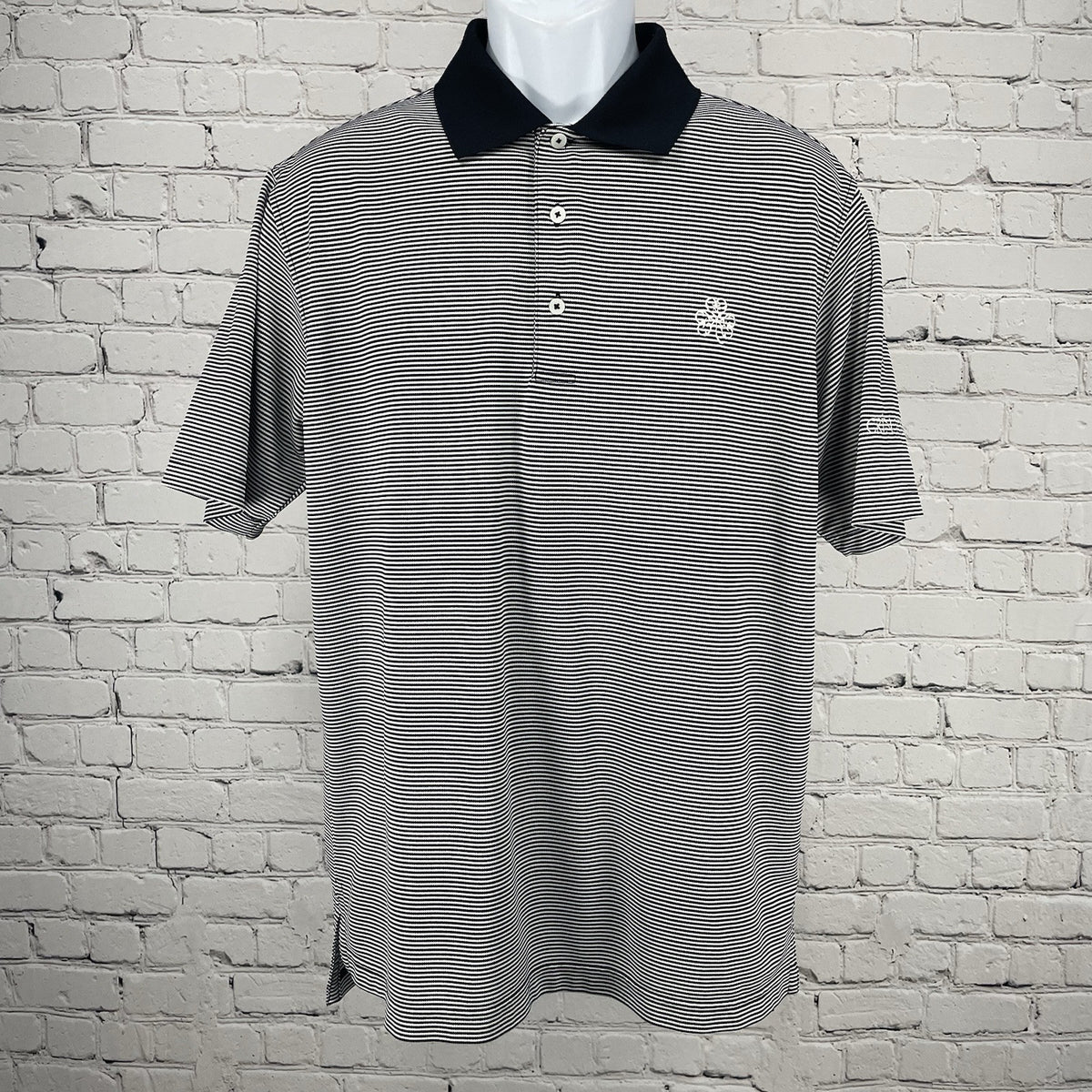 Fennec Black White Striped Grin Hills Embroidered Golf Polo Shirt Size Medium M