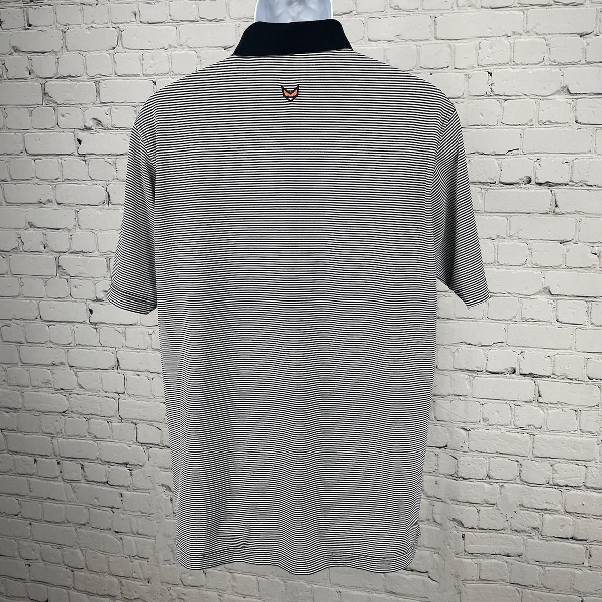 Fennec Black White Striped Grin Hills Embroidered Golf Polo Shirt Size Medium M