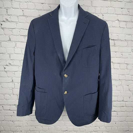 JKT New York Blue Check 100% Cotton 2 Button Vented Notch Blazer Sport Coat 44R
