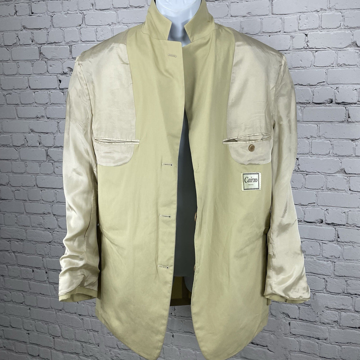 Cairns Khaki Cotton 3 Button Vented Notch Blazer Sport Coat France Made Size 43