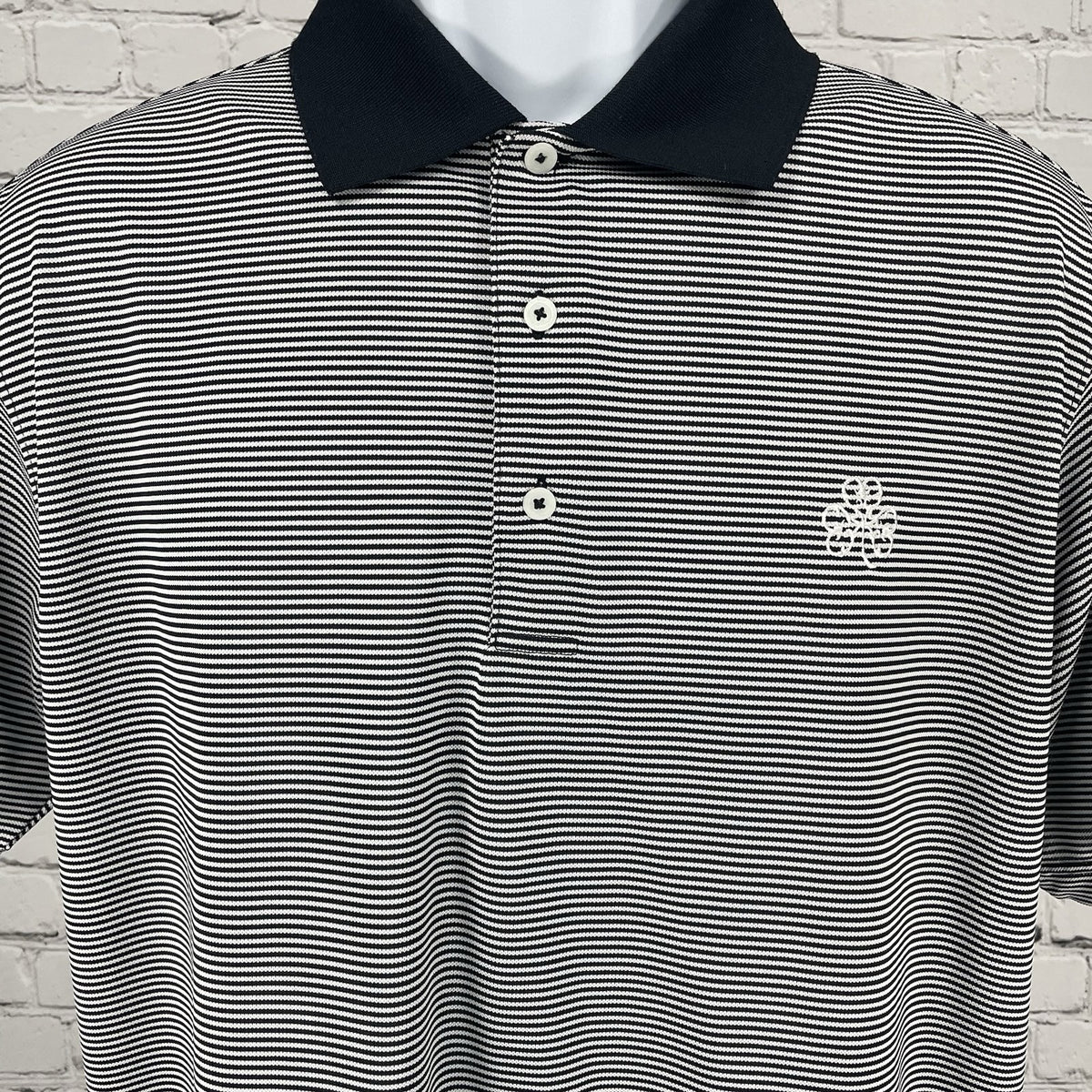 Fennec Black White Striped Grin Hills Embroidered Golf Polo Shirt Size Medium M