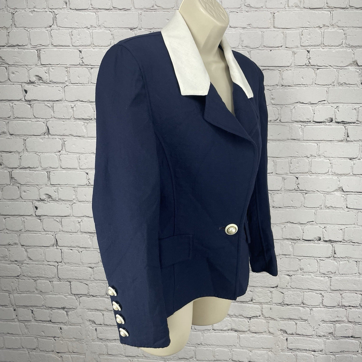 VTG Oscar De La Renta Navy 100% Wool 1 Button Blazer Unlined Italy Made Size 8