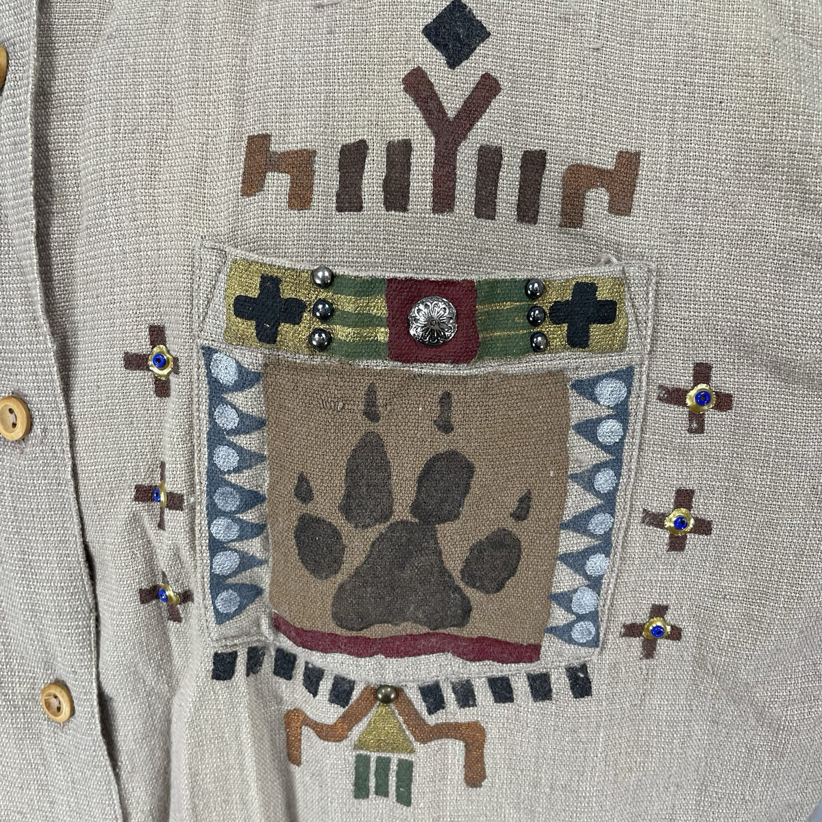 VTG Myo Piñon Brown Beaded Southwestern Button Up Long Sleeve Shirt USA Medium M
