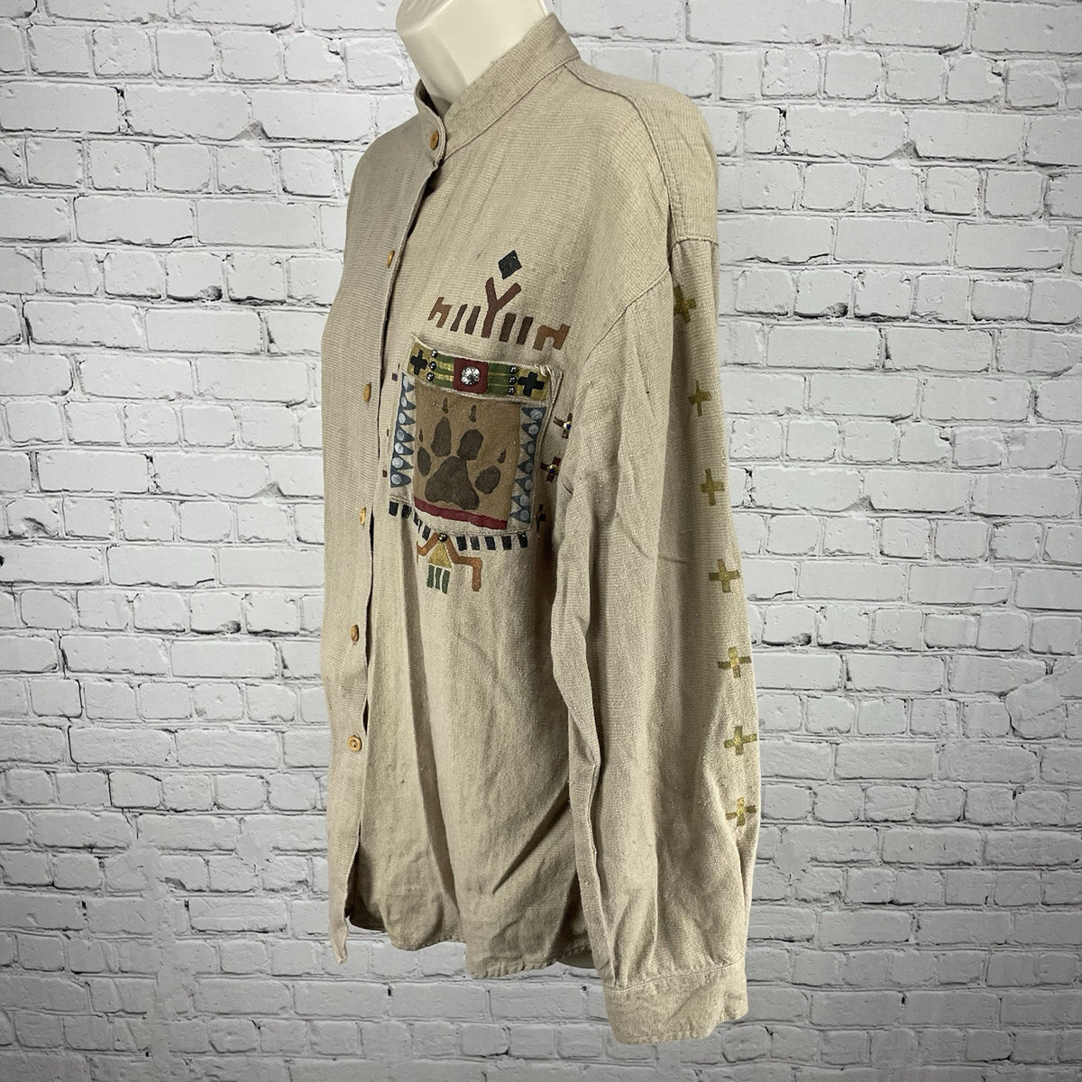 VTG Myo Piñon Brown Beaded Southwestern Button Up Long Sleeve Shirt USA Medium M