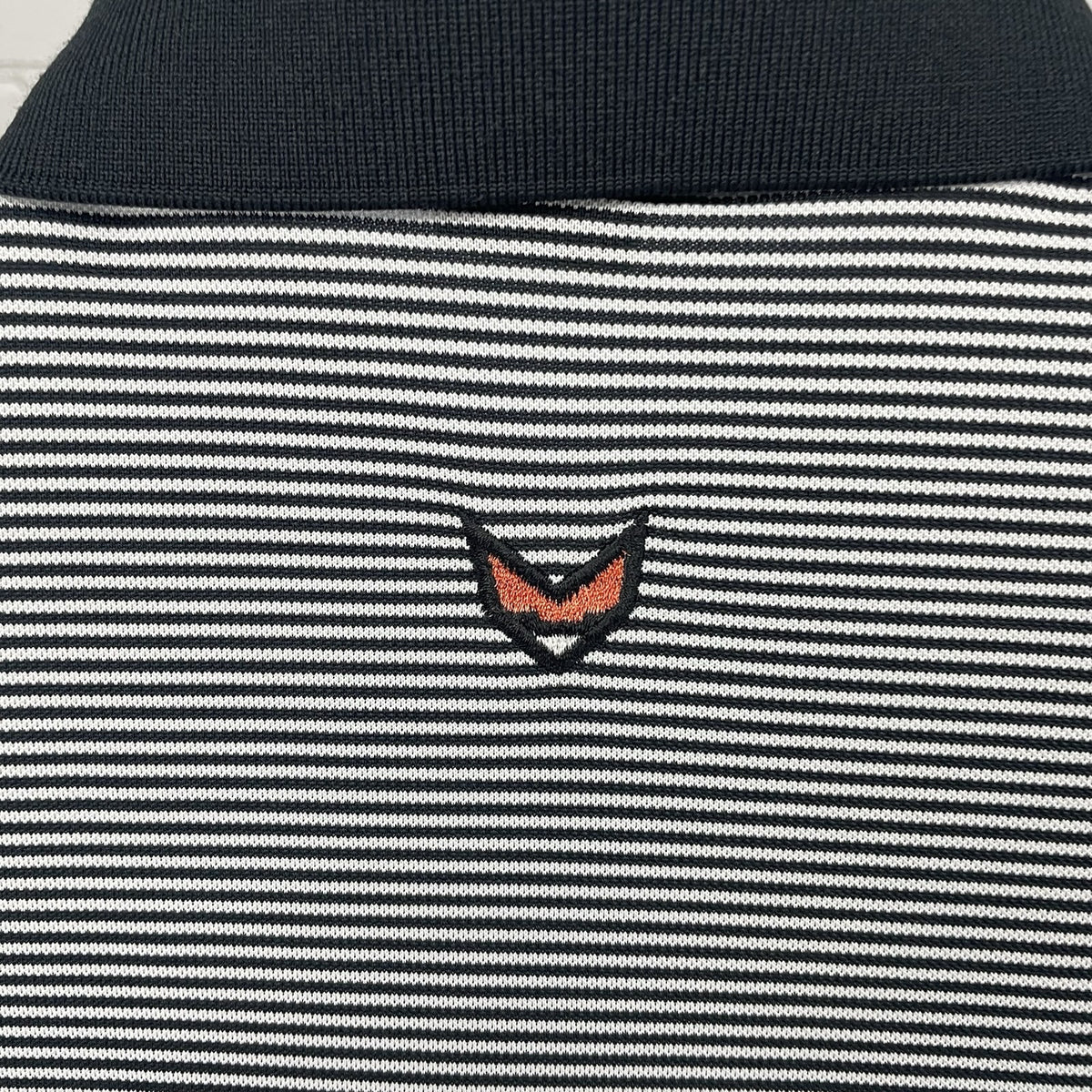 Fennec Black White Striped Grin Hills Embroidered Golf Polo Shirt Size Medium M