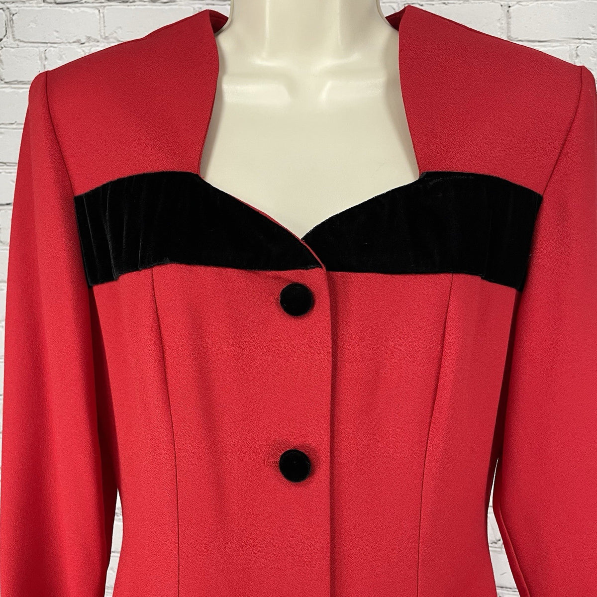 VTG Lew Magram Red Velvet Accent Button Long Sleeve Padded Dress USA Made Size 6