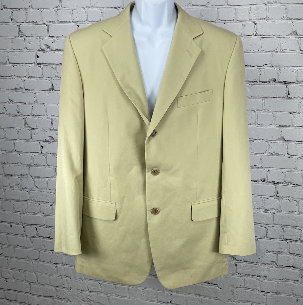 Cairns Khaki Cotton 3 Button Vented Notch Blazer Sport Coat France Made Size 43