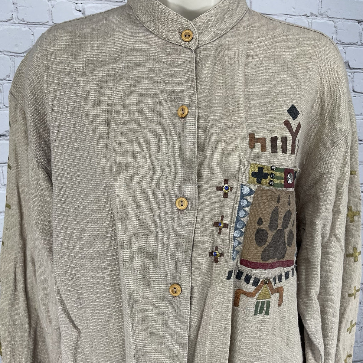 VTG Myo Piñon Brown Beaded Southwestern Button Up Long Sleeve Shirt USA Medium M