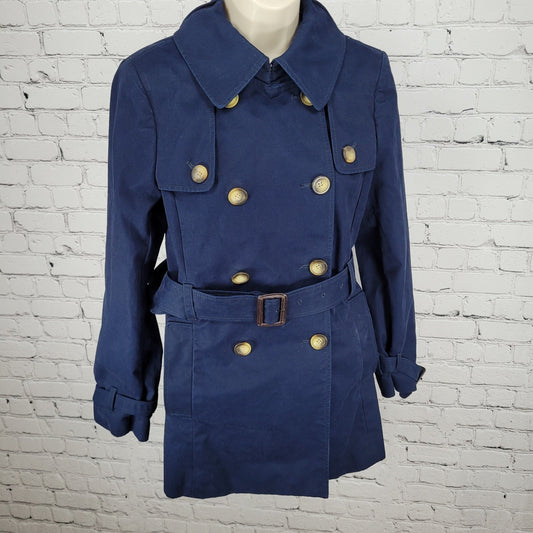 J.CREW Navy Cotton Canvas Double Breasted Buttoned Belted Lined Jacket Size 4