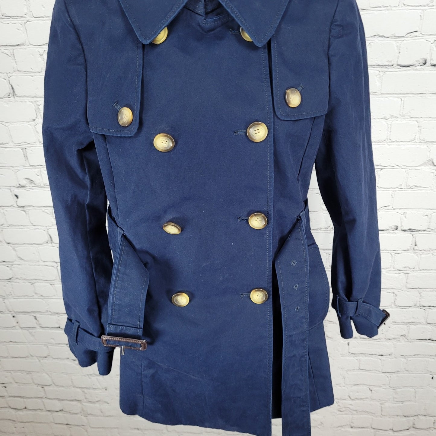 J.CREW Navy Cotton Canvas Double Breasted Buttoned Belted Lined Jacket Size 4