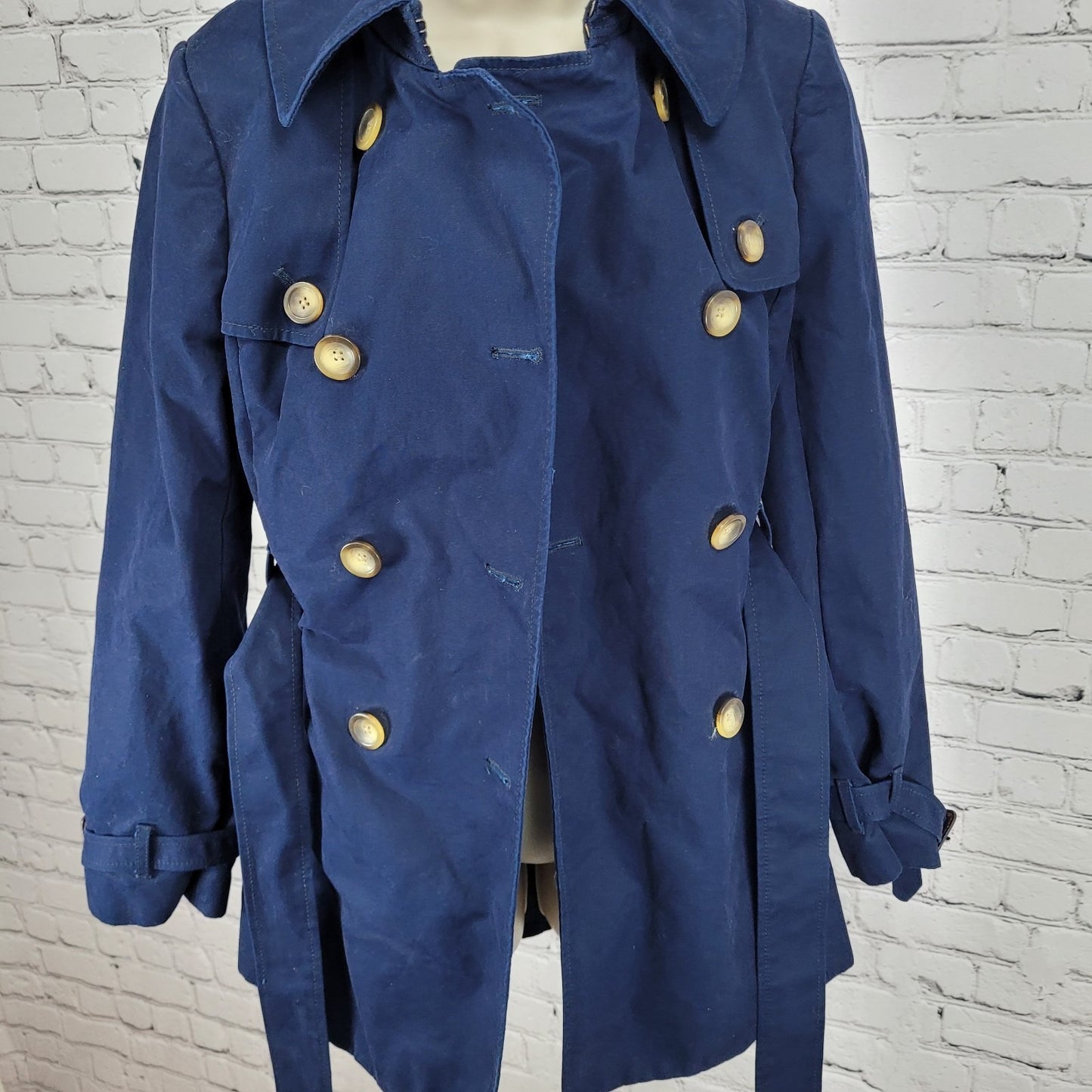 J.CREW Navy Cotton Canvas Double Breasted Buttoned Belted Lined Jacket Size 4