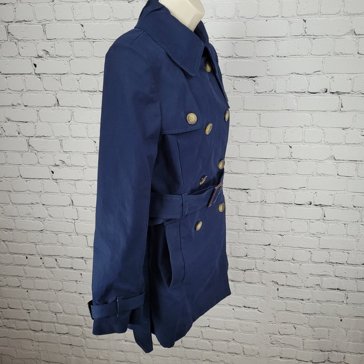 J.CREW Navy Cotton Canvas Double Breasted Buttoned Belted Lined Jacket Size 4