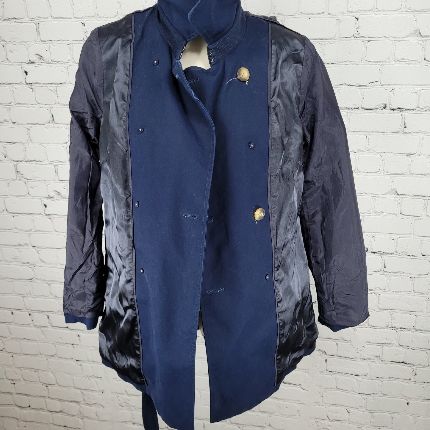 J.CREW Navy Cotton Canvas Double Breasted Buttoned Belted Lined Jacket Size 4