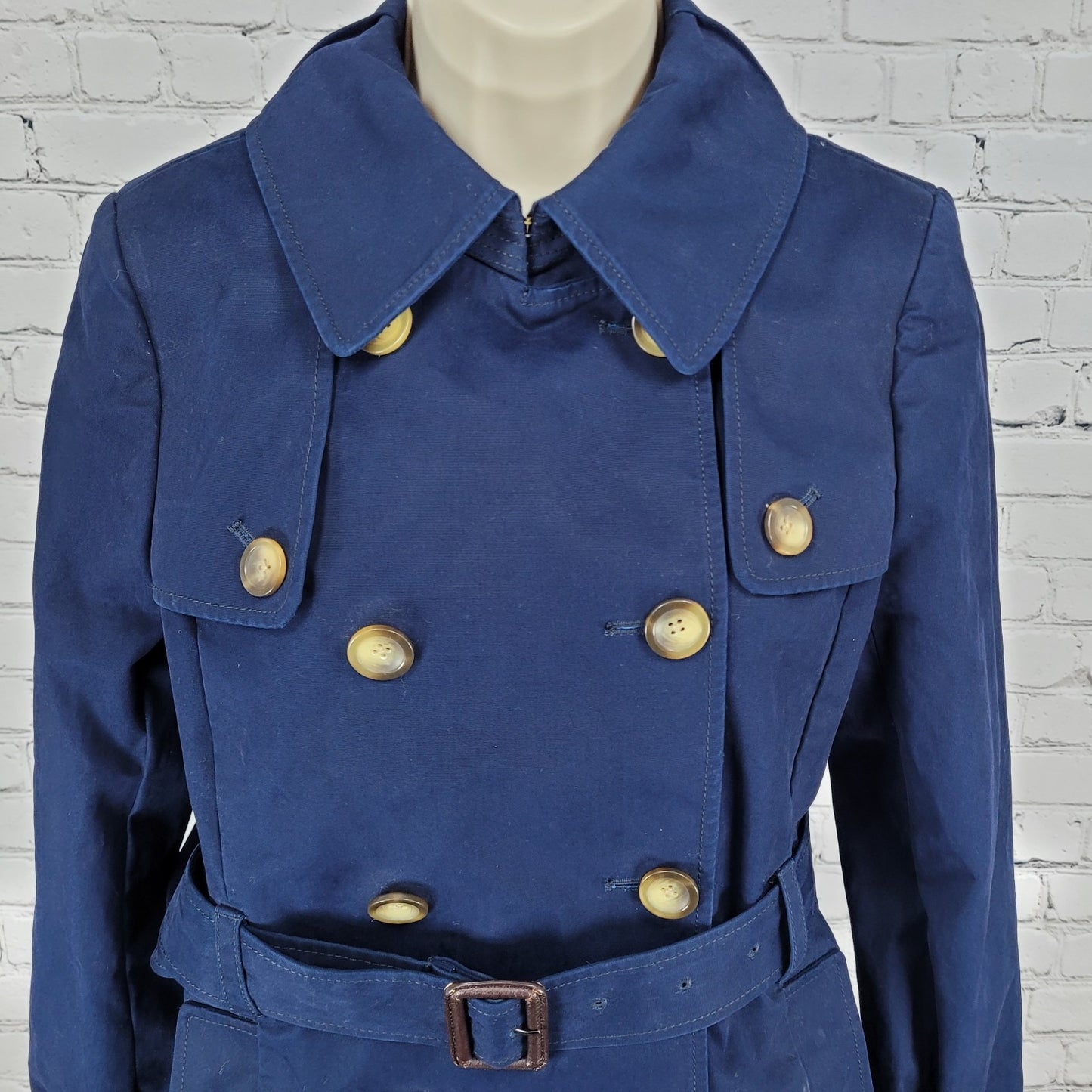 J.CREW Navy Cotton Canvas Double Breasted Buttoned Belted Lined Jacket Size 4