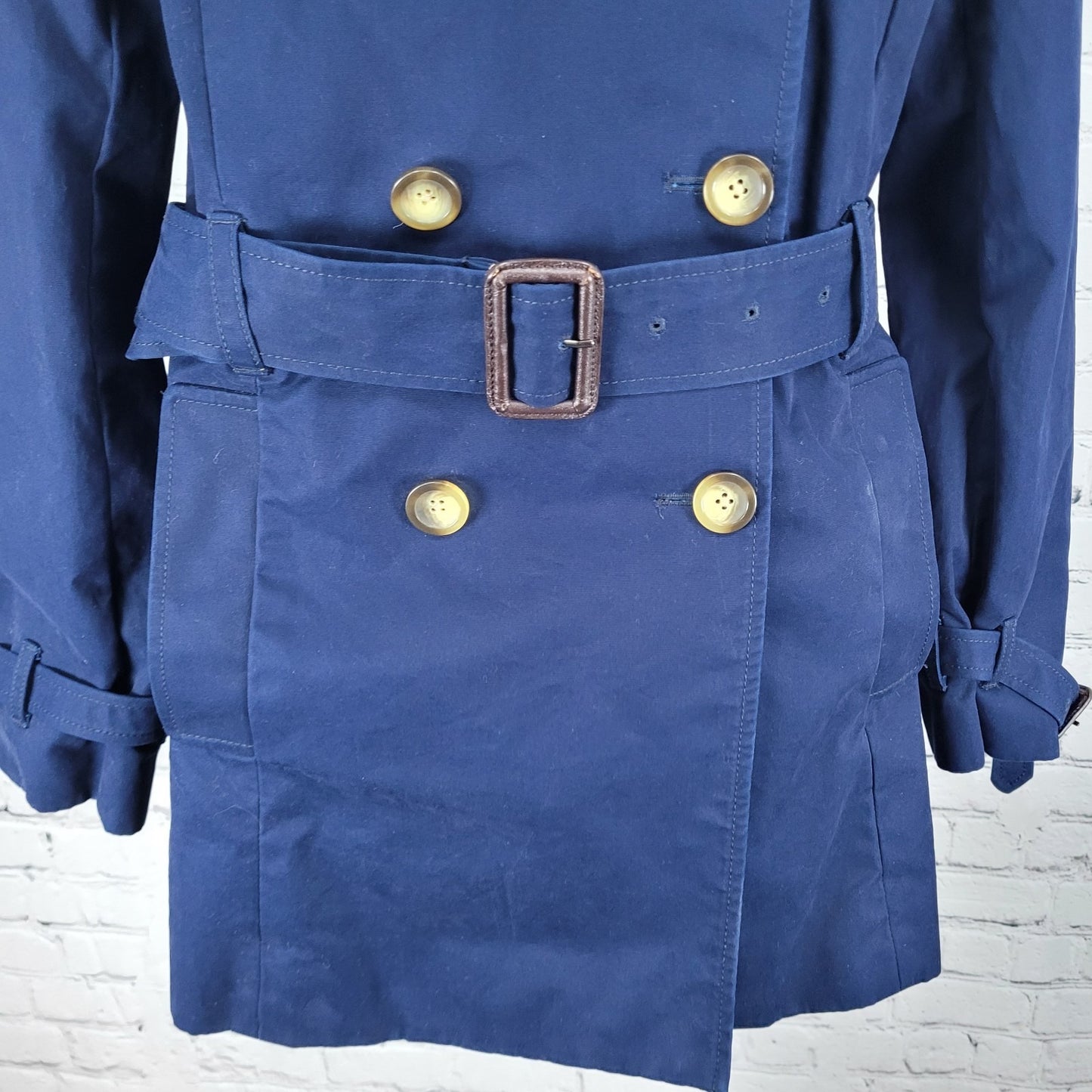 J.CREW Navy Cotton Canvas Double Breasted Buttoned Belted Lined Jacket Size 4