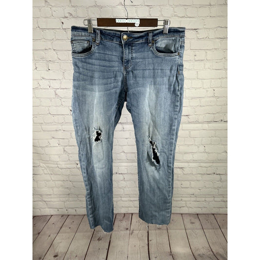 Kut From The Kloth Light Wash Distressed Mid Rise Stretch Jeans 12 (34 x 28)