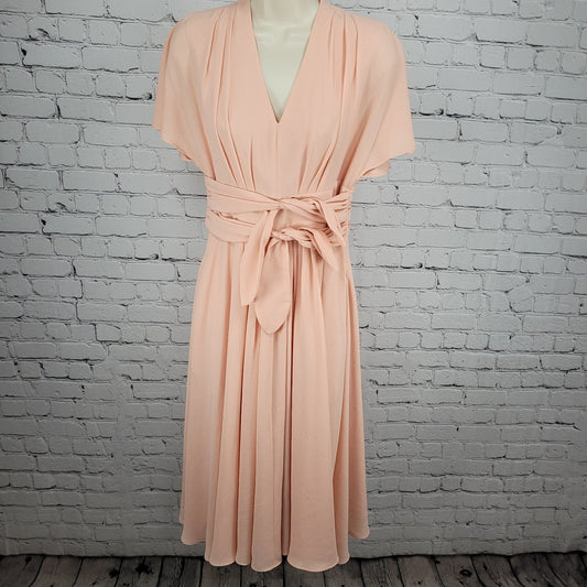 Gal Meets Glam Jane Pink Chiffon Pleated Waist Tie Short Flutter Sleeve Dress 2