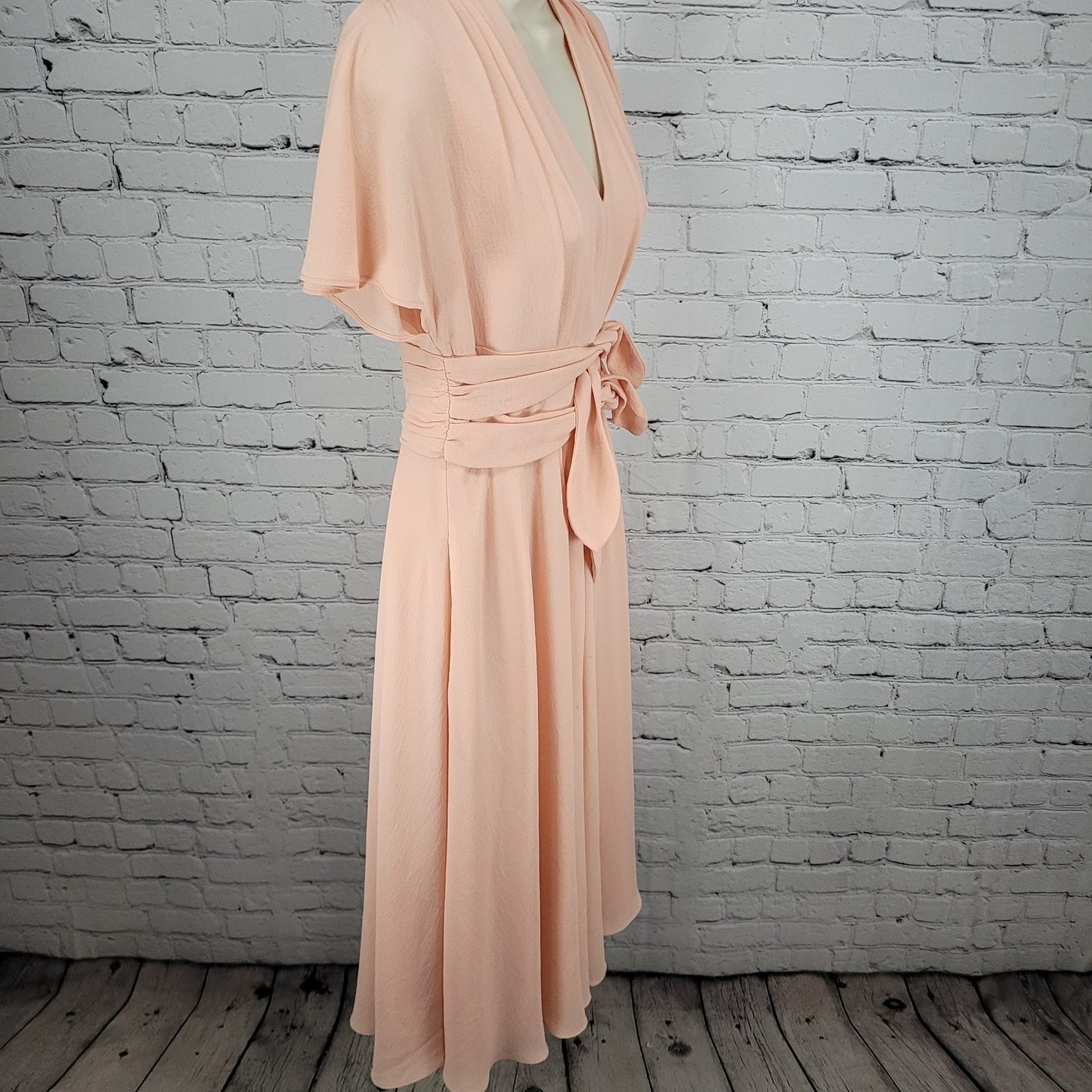 Gal Meets Glam Jane Pink Chiffon Pleated Waist Tie Short Flutter Sleeve Dress 2