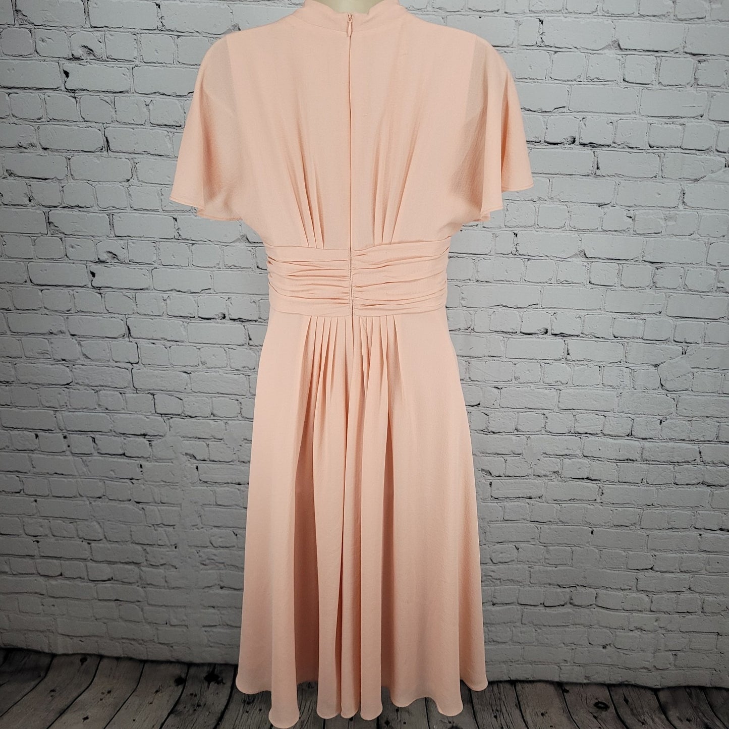 Gal Meets Glam Jane Pink Chiffon Pleated Waist Tie Short Flutter Sleeve Dress 2