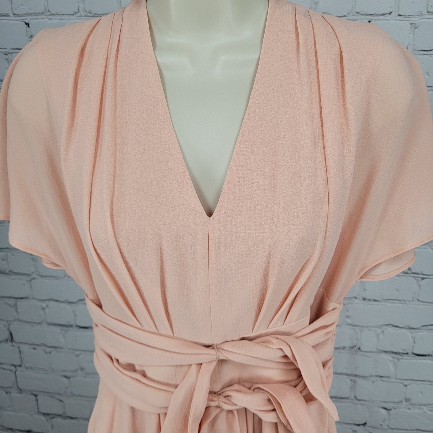Gal Meets Glam Jane Pink Chiffon Pleated Waist Tie Short Flutter Sleeve Dress 2