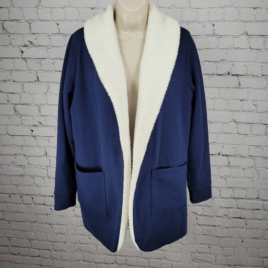 Land's End Navy Soft Fleece Lined Stretch Shawl Cardigan Sweater Size Small S