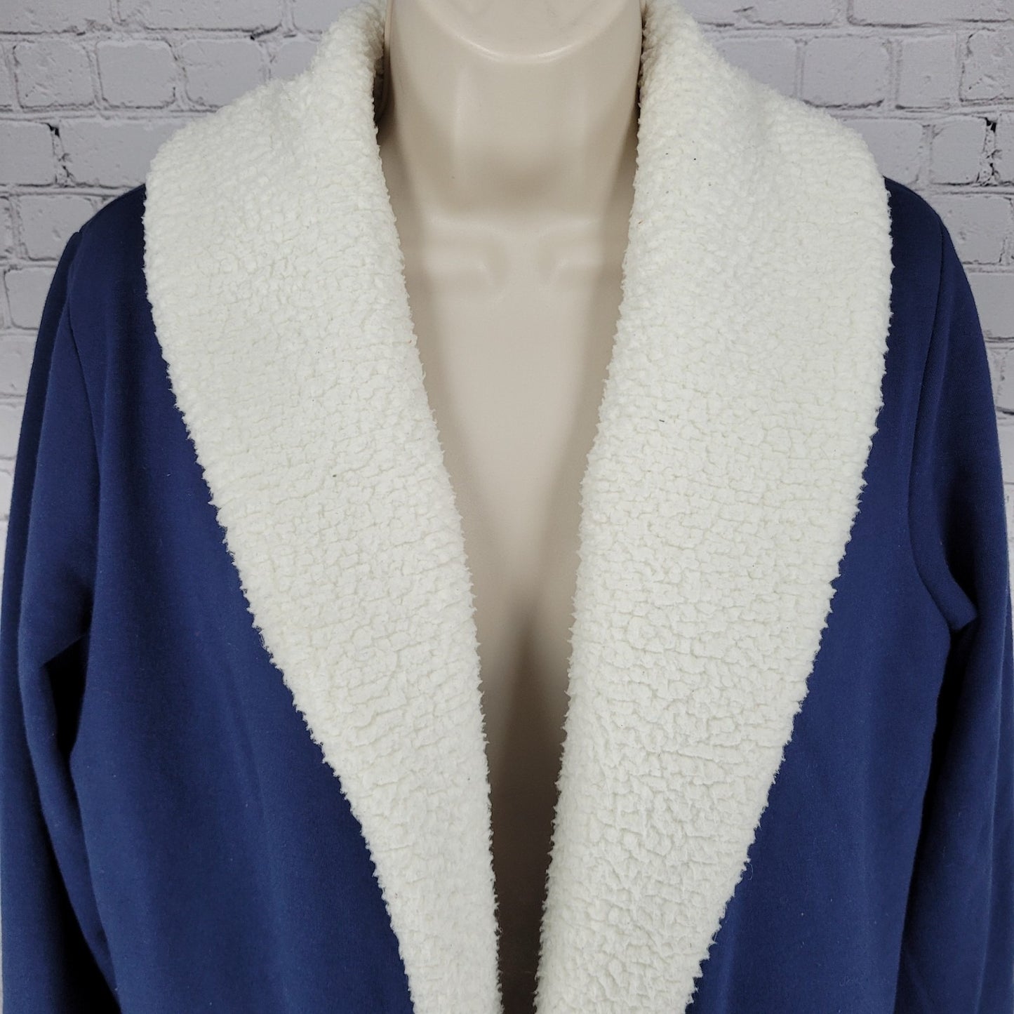 Land's End Navy Soft Fleece Lined Stretch Shawl Cardigan Sweater Size Small S