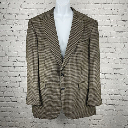 Oscar De La Renta Menswear Brown Wool Houndstooth 2 Button Blazer Size 44L