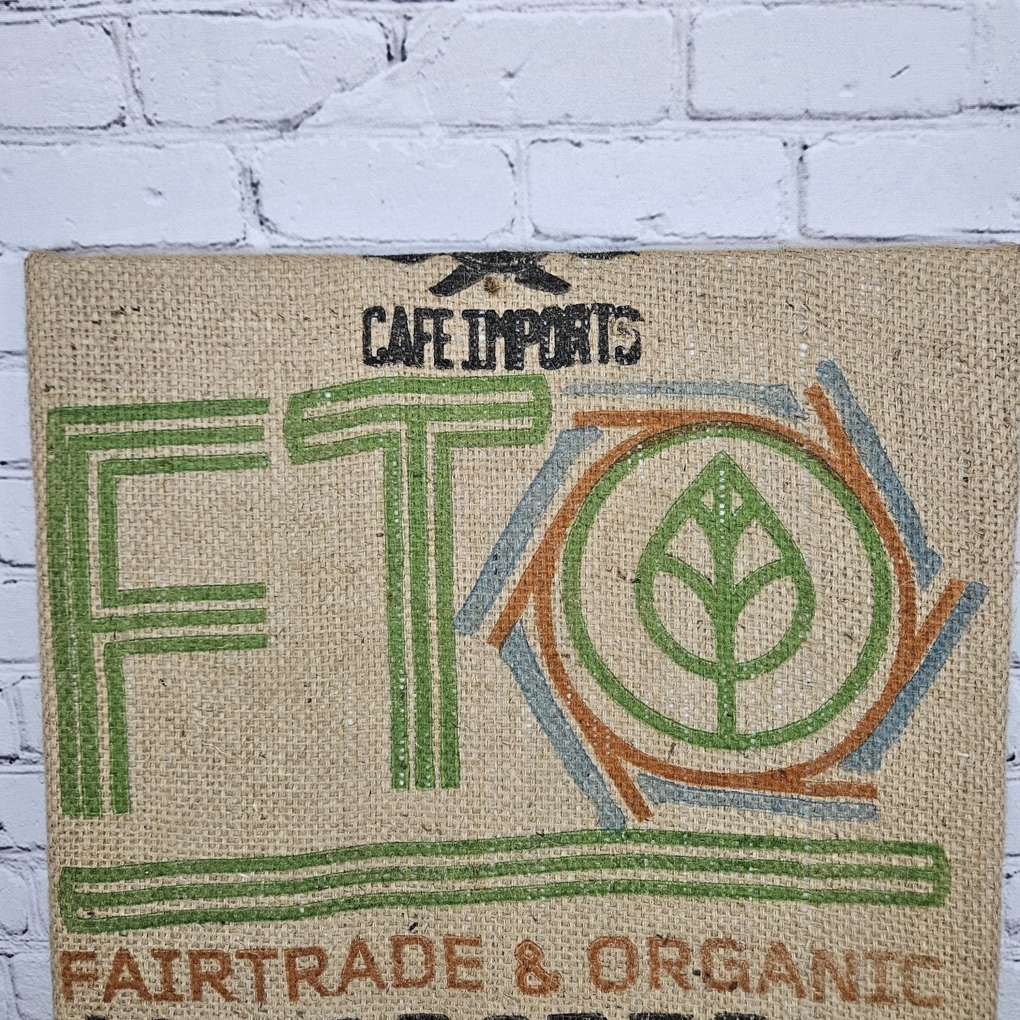 Cafe Import Coffee Authentic Burlap Sack Wrapped Canvas Wood Framed Art 24x18