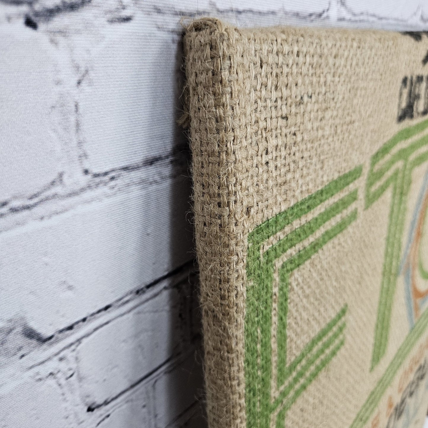 Cafe Import Coffee Authentic Burlap Sack Wrapped Canvas Wood Framed Art 24x18