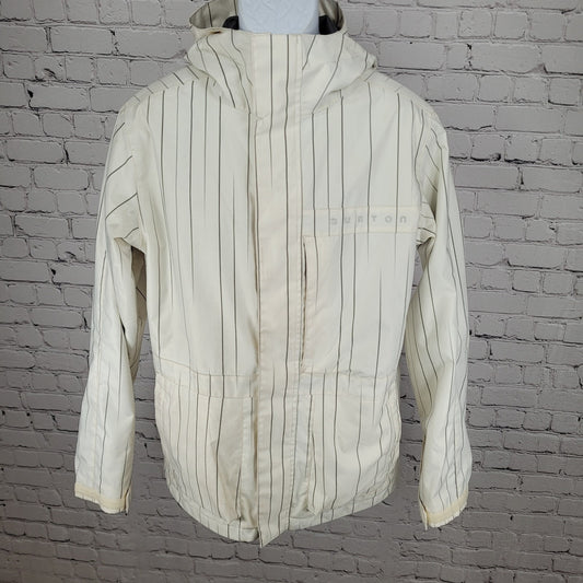 Burton White Striped DryRide Insulated Hooded Full Zip Jacket Size Small S