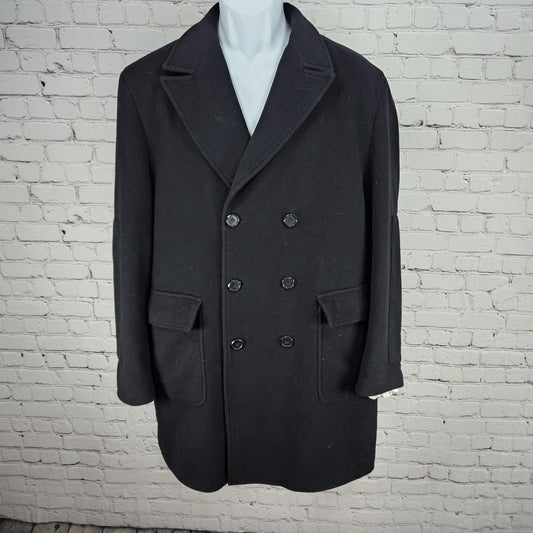 Turist Black Wool Cashmere Double Breasted Buttoned Notch Over Coat Italy 48