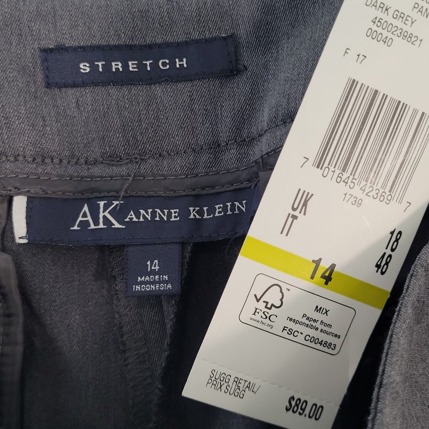 NWT Anne Klein Grey High Rise Stretch Dress Pants Size 14 (34x32)