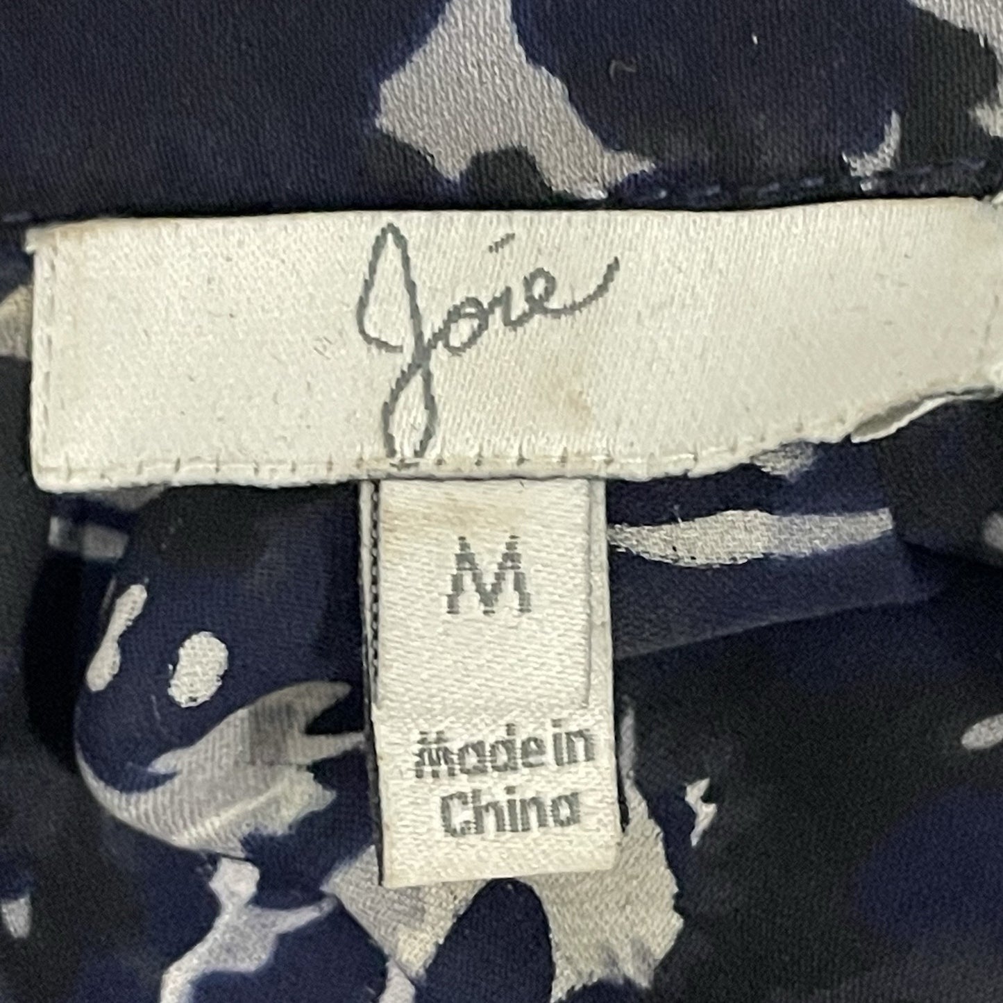 Joie Blue 100% Silk Chiffon Printed Pleated 3/4 Sleeve Blouse Top Medium *defect