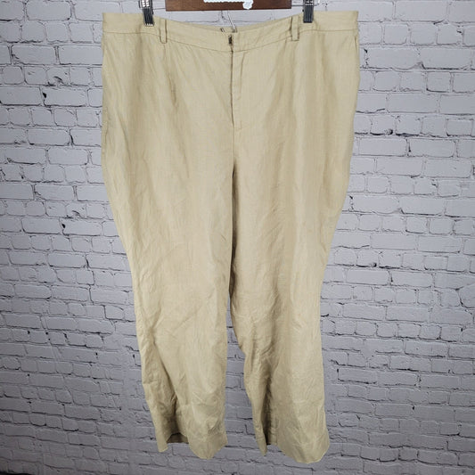 Lauren Ralph Lauren Beige Linen High Rise Elastic Waist Pants Size 20WP (37x27)