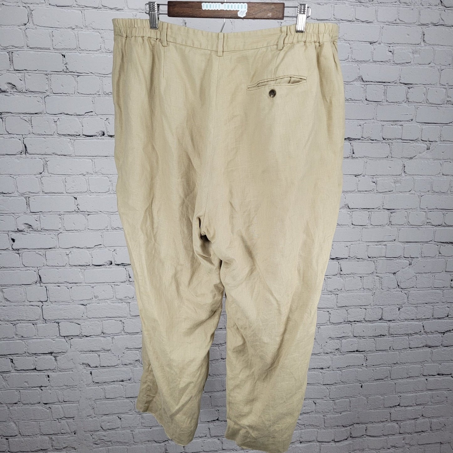 Lauren Ralph Lauren Beige Linen High Rise Elastic Waist Pants Size 20WP (37x27)