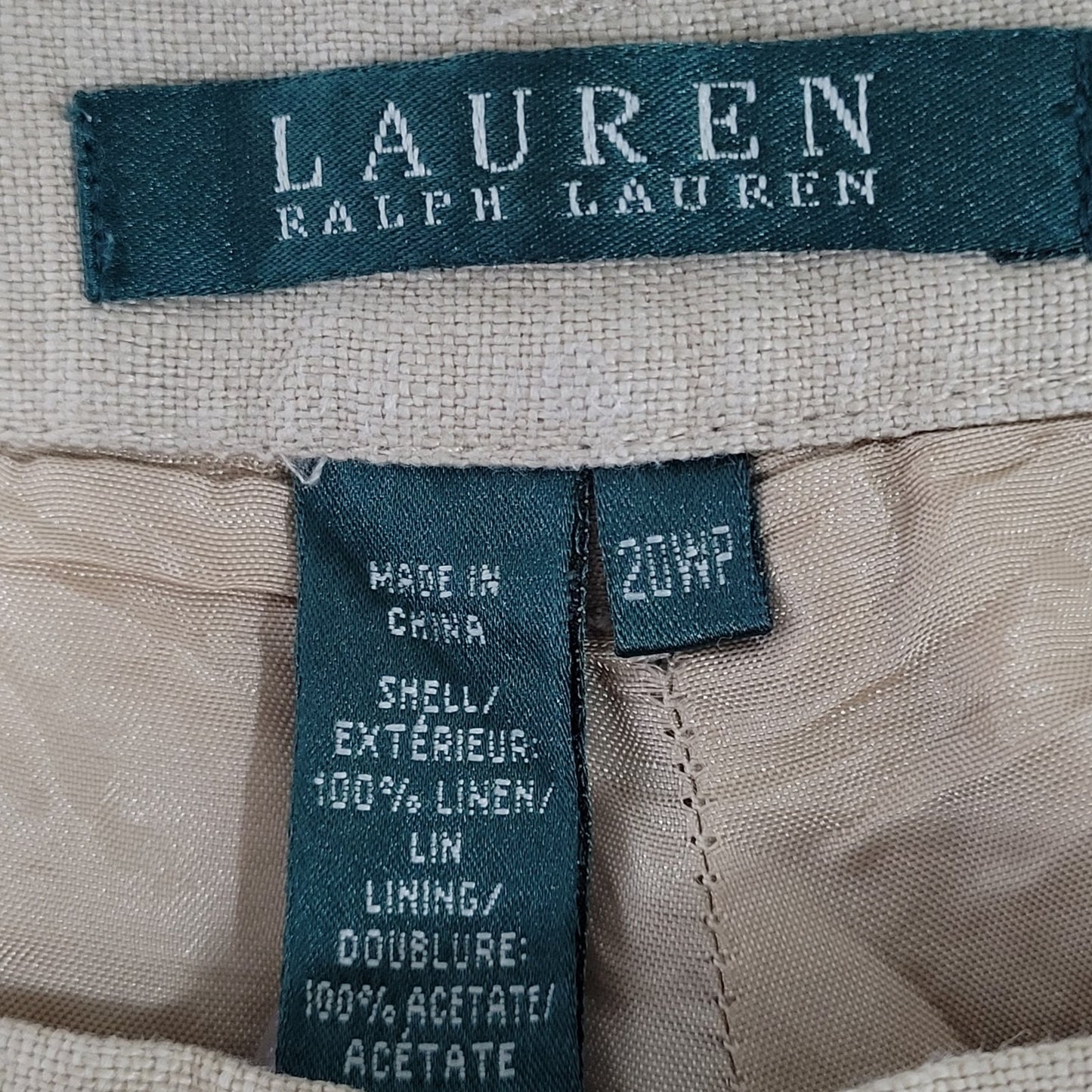 Lauren Ralph Lauren Beige Linen High Rise Elastic Waist Pants Size 20WP (37x27)