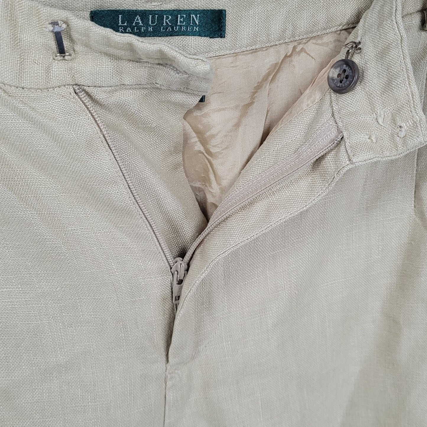 Lauren Ralph Lauren Beige Linen High Rise Elastic Waist Pants Size 20WP (37x27)