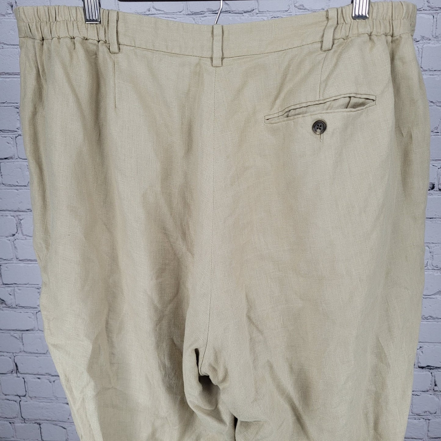 Lauren Ralph Lauren Beige Linen High Rise Elastic Waist Pants Size 20WP (37x27)