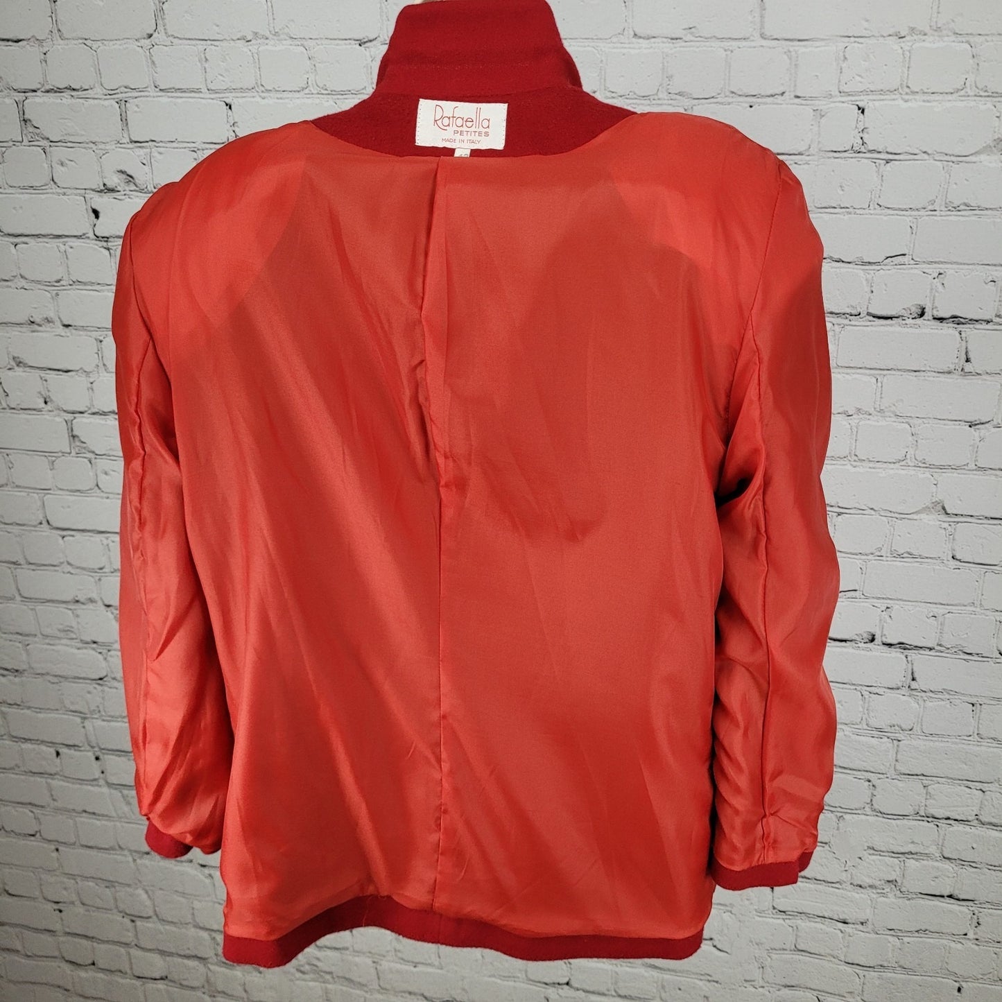 VTG Rafaella Red Wool Gold Button Embroidered Lined Jacket Italian Made Size 12
