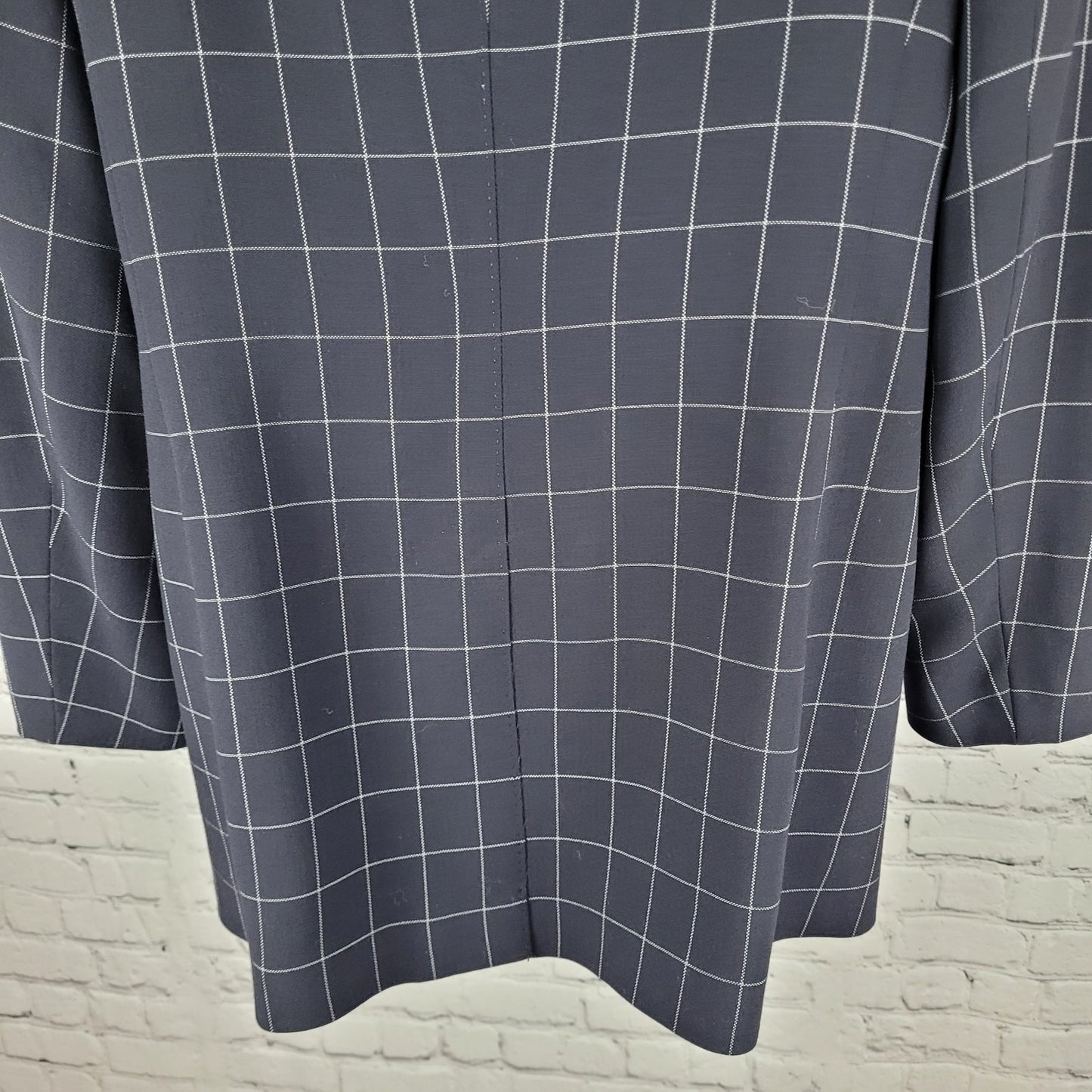 Jaeger Black Pure New Wool Windowpane Buttoned Collarless Suit Jacket Size 12
